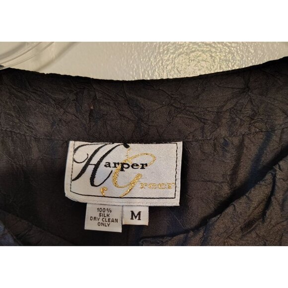 Harper Greer 100% Silk Medium Black Tunic Blouse Jacket, Lagenlook Art Oversized - Picture 3 of 5